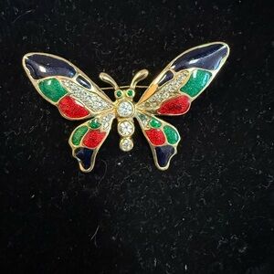 Colorful Butterfly Brooch with Crystals